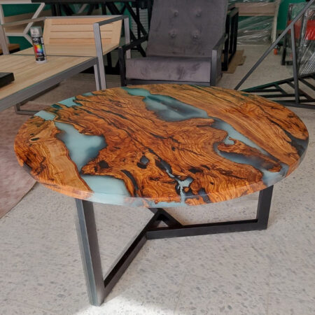 Table design rivière bois d'olivier piéd metal 900x30mm TBC-9009