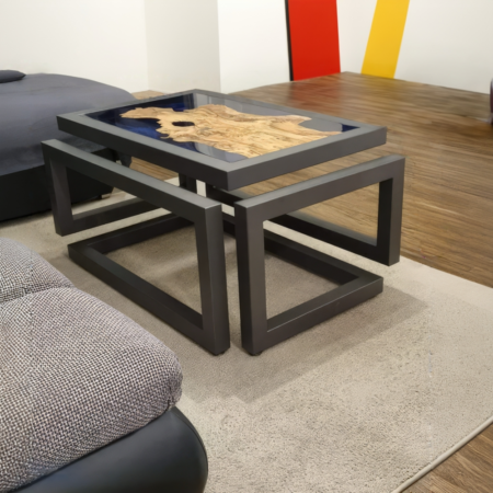 Table basse rivière métal et bois d'olivier TR10502